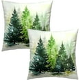 thumbnail image 2 of Christmas Throw Pillow Covers 20x20 Set of 2, Winter Green Pine Tree Snowflake Forest Farmhouse Decorative Pillow Cases Cotton Cushion Cover for Home Sofa Couch Decor, 2 of 4
