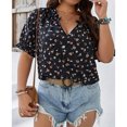 thumbnail image 4 of 2025 Women's Plus Size Top Flower Printed V Neck Short Sleeve Casual Plus Size Tops for Women, 4 of 6