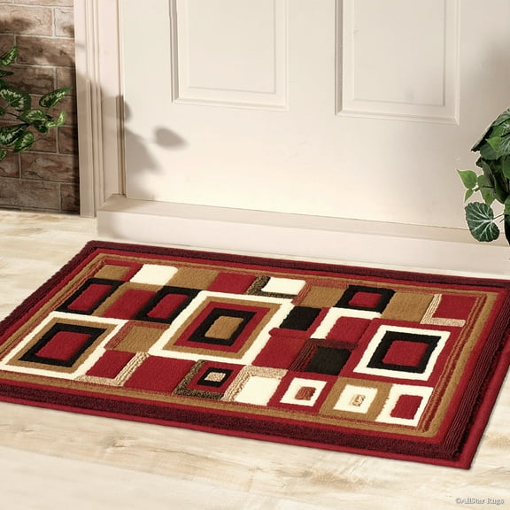 Allstar Red Doormat Accent Rug Abstract Modern Area Carpet Rug (2' 0" x 3' 3")