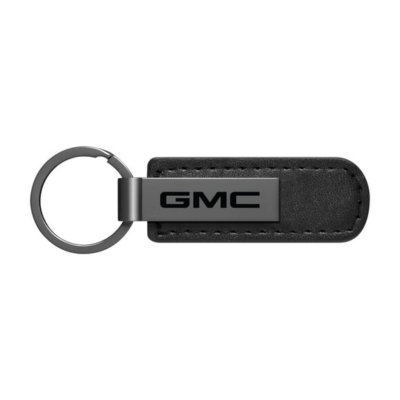 iPick Image for GMC Black Chrome Metal Plate Black PU Leather Key Chain, Official Licensed