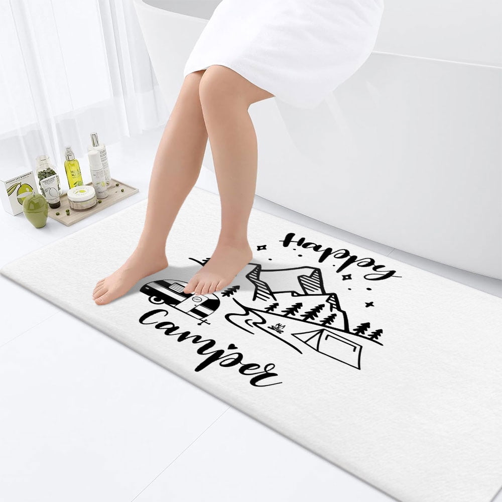 RV Bathroom Rugs, Camper Bath Rug, Travel Trailer Camping Theme Contour Mat and Toilet Seat Cover, Super Soft Non-Slip Bath Mats for Bathroom Floor, Kitchen,Tub and Shower Room