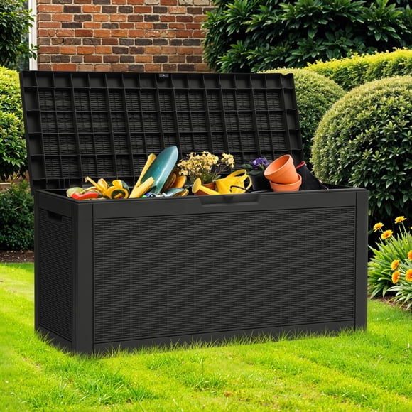 DEXTRUS Coffre de Terrasse Extérieur en Résine de 60 Gallons avec Poignées Latérales, Rangement pour Meubles de Patio Étanche et Verrouillable, Noir