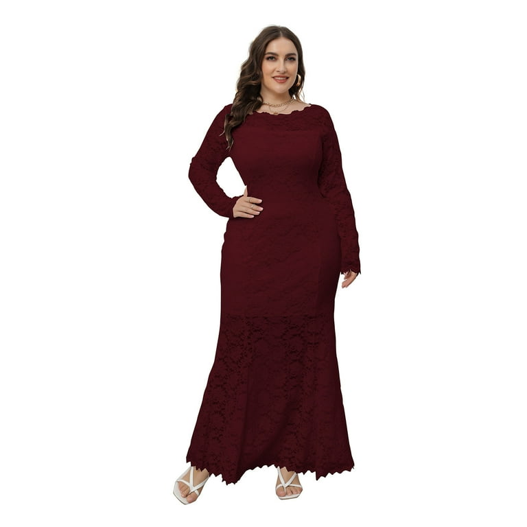 VSSSJ Women Lace Bodycon Long Sleeve Plus Size Fishtail Dresses Crewneck Sexy Cutout Ruffle Maxi Long Elegant Party Evening Dress Wine XL - Walmart.com VSSSJ Women Lace Bodycon Long Sleeve Plus Size Fishtail Dresses Crewneck Sexy Cutout Ruffle Maxi Long Elegant Party Evening Dress Wine XL - Walmart.com