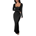 thumbnail image 3 of Vestido Informal de Larga para Mujer, con Escote Cuadrado, Suave, Ajustado, para y Otoño. Negro XL, 3 of 8