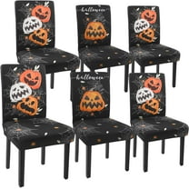 Halloween Chair Covers Set of 6 Pumpkin Ghost Spider Stretch Parsons Chair Slipcovers for Halloween Dining Room Decor Chairs Seat Protectors (Ghost Spider Web,6PCS)