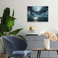 thumbnail image 3 of JRXY Framed Moon Over Ocean Canvas Wall Art Night Sky Full Moon White Cloud Canvas Prints Wall for Living Room Bedroom Bathroom Home Decor Ready to Hang 16x12inch, 3 of 6