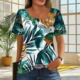 thumbnail image 2 of Petal Sleeve Tops for Summer Trendy Plus Size T-Shirts Printed Casual Loose Square Neck Button Blouse Tees S-3X (M, Green), 2 of 7