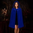 thumbnail image 2 of Virmaxy Halloween Costume Women's Velvet Hooded Costume Cape Bow Tie Front Ruffled Hem Short Cloak for Halloween Cosplay Party Dress Up Blue, 2 of 9