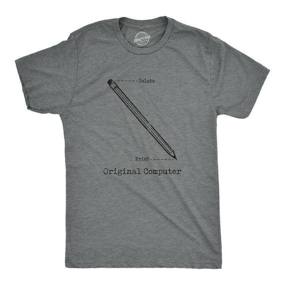 Mens Original Computer T Shirt Funny Pencil Eraser Analog Joke Tee for Guys Graphic Tees