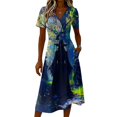 thumbnail image 4 of Women's Halloween Dress 2026 - Halloween Print Short Sleeve V-Neck Dress for Casual Party Wear, Halloween Events, Cosplay, Theme Parties Blue B M, 4 of 5