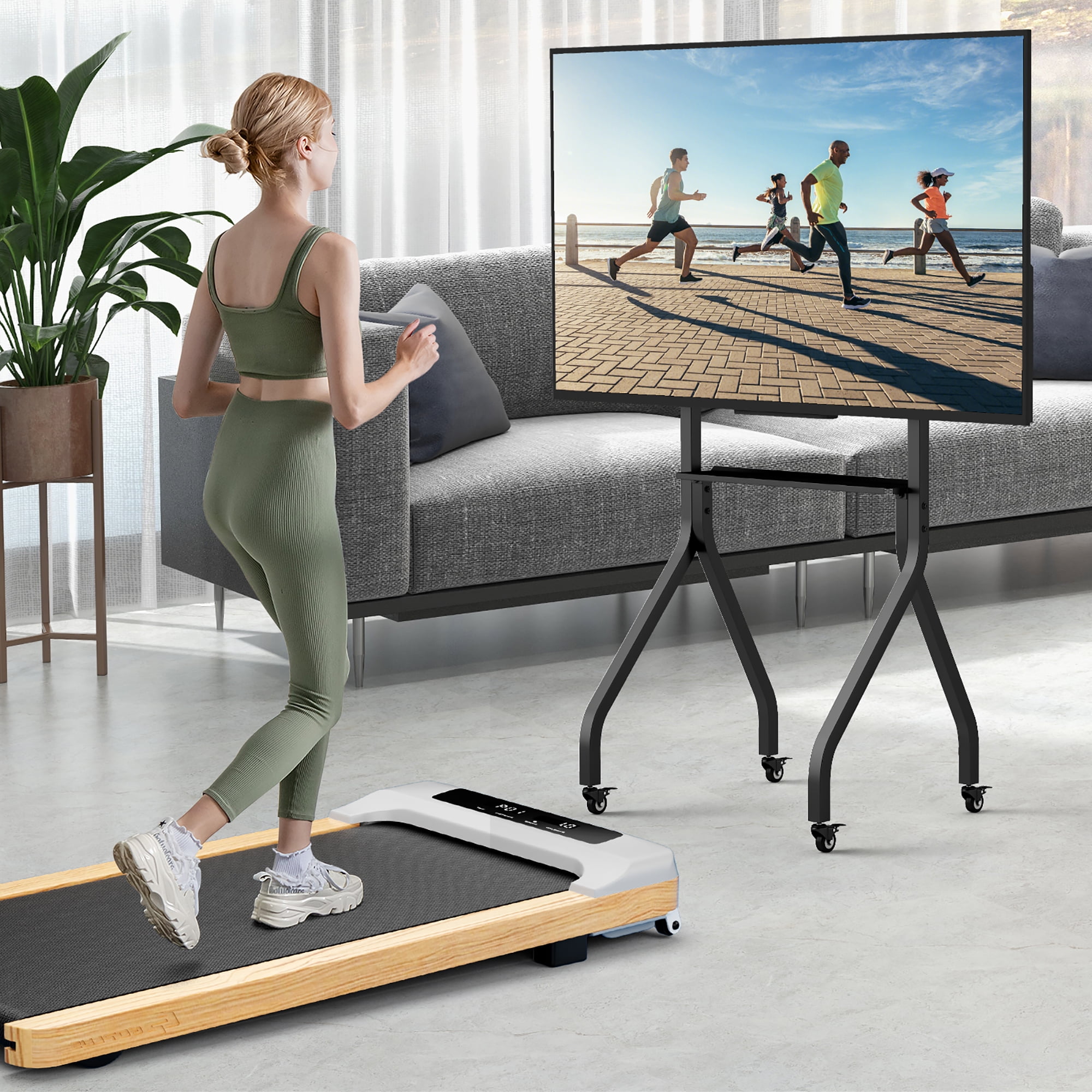 Gymax Mobile TV Stand Rolling TV Cart for 43''-100'' Flat/Curved Screens up to 110 lbs