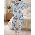 thumbnail image 5 of Women's Milk Silk Sleepwear Long Sleeve Pajama Set Sky Blue Vintage Rose 2 Piece Loungewear, 5 of 7