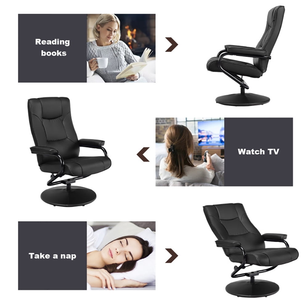 Finihen Swivel Recliner Chair, Swivel Lounge Chair Recliner with Ottoman, for Living Room, Bedroom, Black
