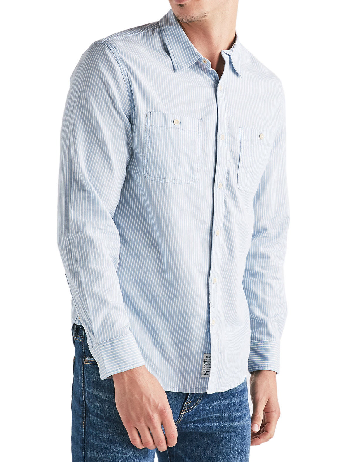 New Lucky Brand Mens Blue Striped Saturday Mason Workwear Shirt Sz