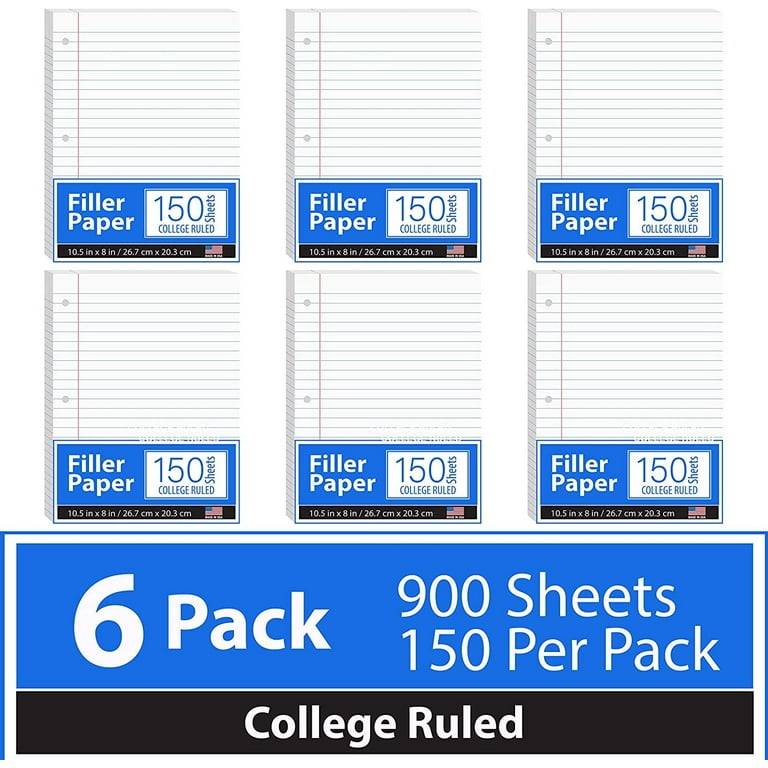   Basics Wide Ruled Loose Leaf Filler Paper, 120 Sheets,  10.5 x 8 Inch, 6-Pack : Office Products