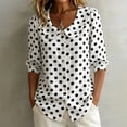 thumbnail image 2 of Womens Summer Tops Business Polka Dots Button Down Lapel Long Sleeve Satin Fashion Shirts for Women White L, 2 of 6