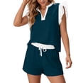 thumbnail image 4 of Womens Shorts Sets for Causal Summer Two Piece Tracksuit Lounge Wear Sets Crew Neck Shirt and Beach Shorts with Pockets Gym Airport Yoga Outfit Green S, 4 of 7