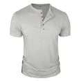 thumbnail image 2 of Domuza Men's Henley Shirts Short Sleeve Vintage Casual Basic Tee Summer Button Henley Solid T Shirts Light Gray 3XL, 2 of 6