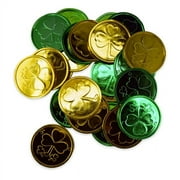 KIPP BROTHERS Green and Gold Shamrock St. Patrick's Day Plastic Coins - Pack of 24