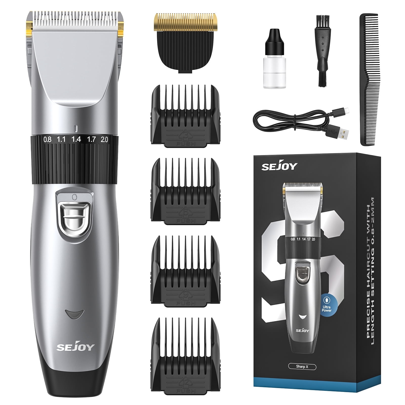 Sejoy Hair Clippers for Men, Cordless Barber Grooming Set Professional Hair Cutting Kit,Rechargeable Home Haircut,Gray