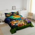 thumbnail image 2 of Halloween Gnome Bedding Comforter Sets Magical World Theme Bedding Pumpkin Lantern Skulls Decor Comforter Set Sugar Trick Or Treat Dark Moon Bat Decorations Quilt Queen Size, 2 of 6