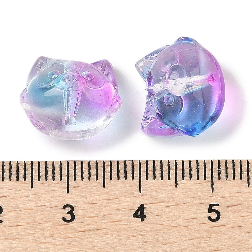 Transparent Spray Paint Glass Beads Cat Mixed color 12.5x14x11mm Hole: 1.4mm