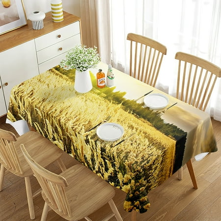 

Wheat Field Tablecloth Rectangle Wrinkle Resistant Contemporary Cover Easy Care Dining Table Cover Waterproof Tablecloth