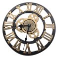 thumbnail image 1 of Horloge Murale Ronde Rétro Silencieuse Style Européen 30cm Horloge Murale Créative Chiffres Romains Silencieuse pour Décoration de Salon (Doré Sans Pile), 1 of 8