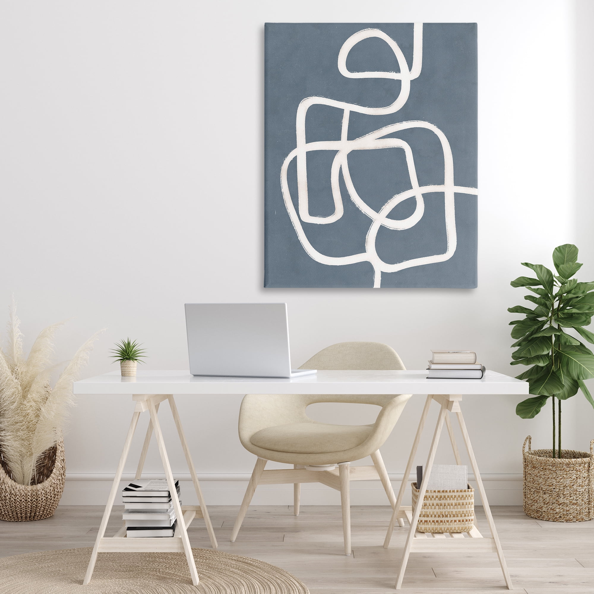 Stupell Industries Blue Freeflow Line Abstract Painting Gallery Wrapped Canvas Art Print Wall Art, 36 x 48