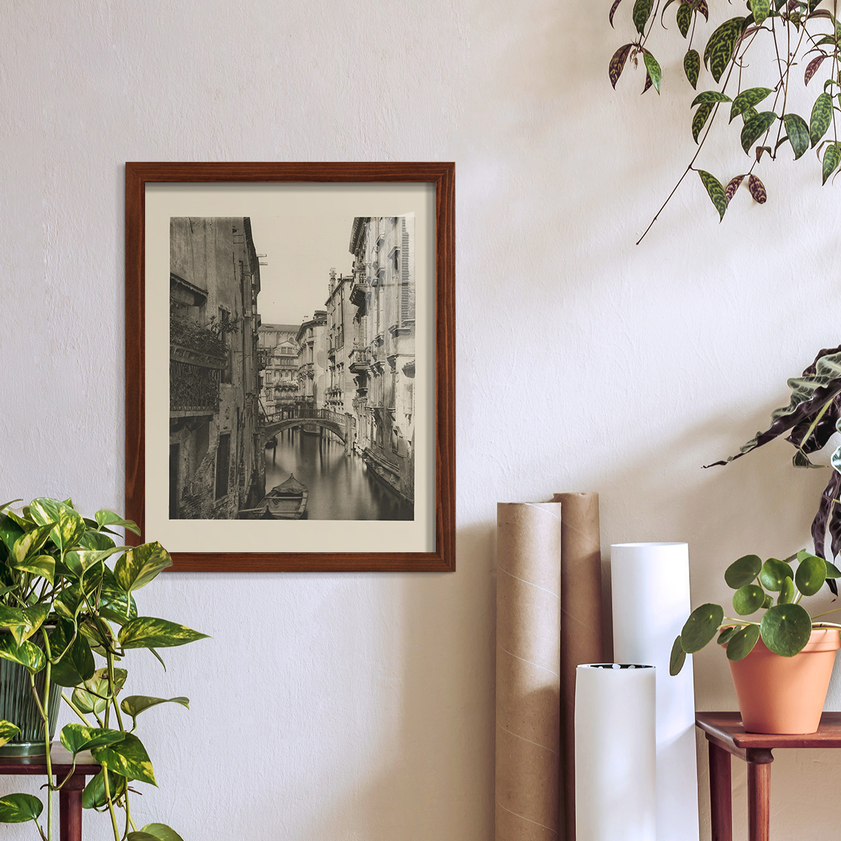 Vintage Views of Venice IV - Framed Print w/glass - Chestnut