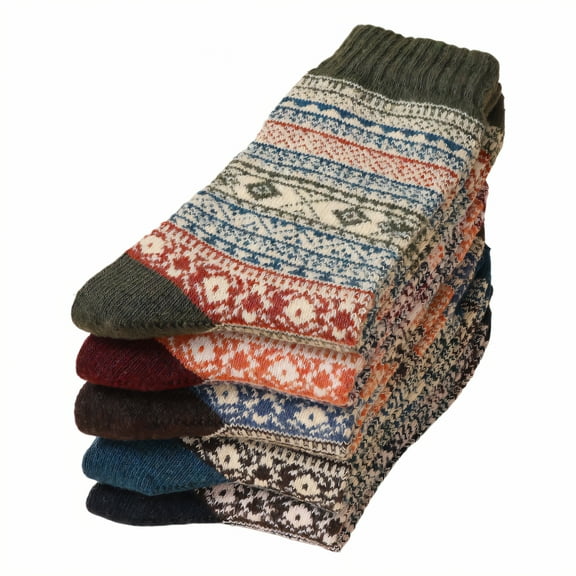 TELOLY 5Pairs Thermal Socks for Men,39-44 Yards Men Socks,Botanical Patterns Warm Socks for Men,Combination1