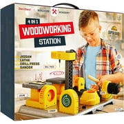 Dan&Darci 4 in 1 Woodworking Station for Kids - Wood Building Projects Kit for Boys - Real Construction Tools Sets - Boy Tool Set - Easter Gifts for Boy Age Year Old - Cool STEM Toys Kits Gift