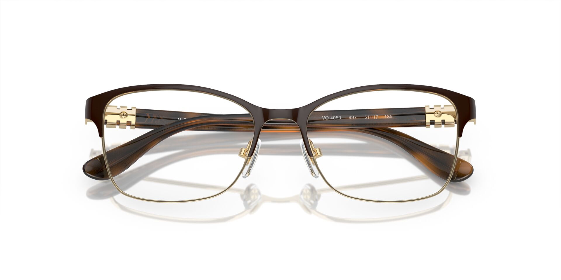 Vogue Women's Size 53 Rectangular VO4050 Prescription Eyeglasses with Case, Brown/Pale Gold