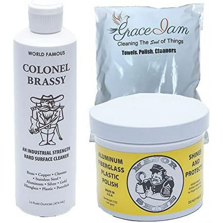 colonel brassy chrome surface cleaner 16oz bundled with major shine  aluminum polish 5oz 2 microfiber cleaning cloths