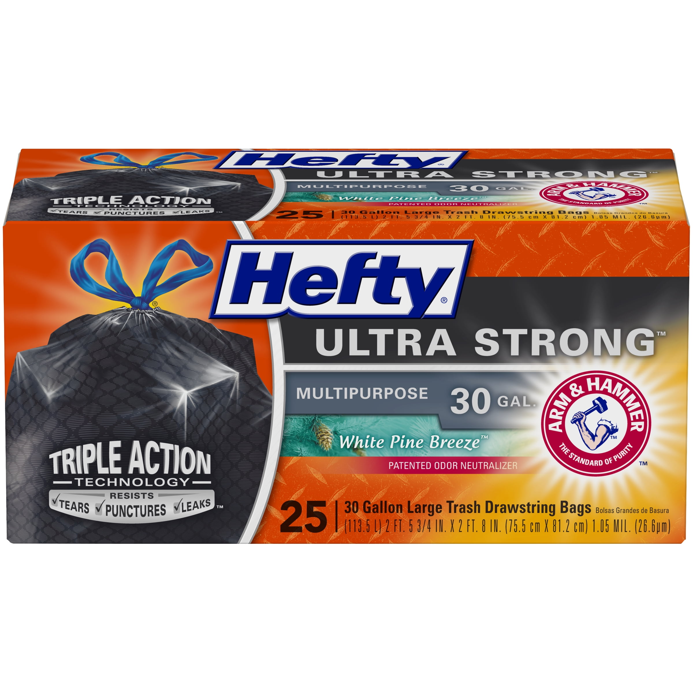 30 Gallon 74 Count Hefty Strong Multipurpose Large Black Trash Bags 