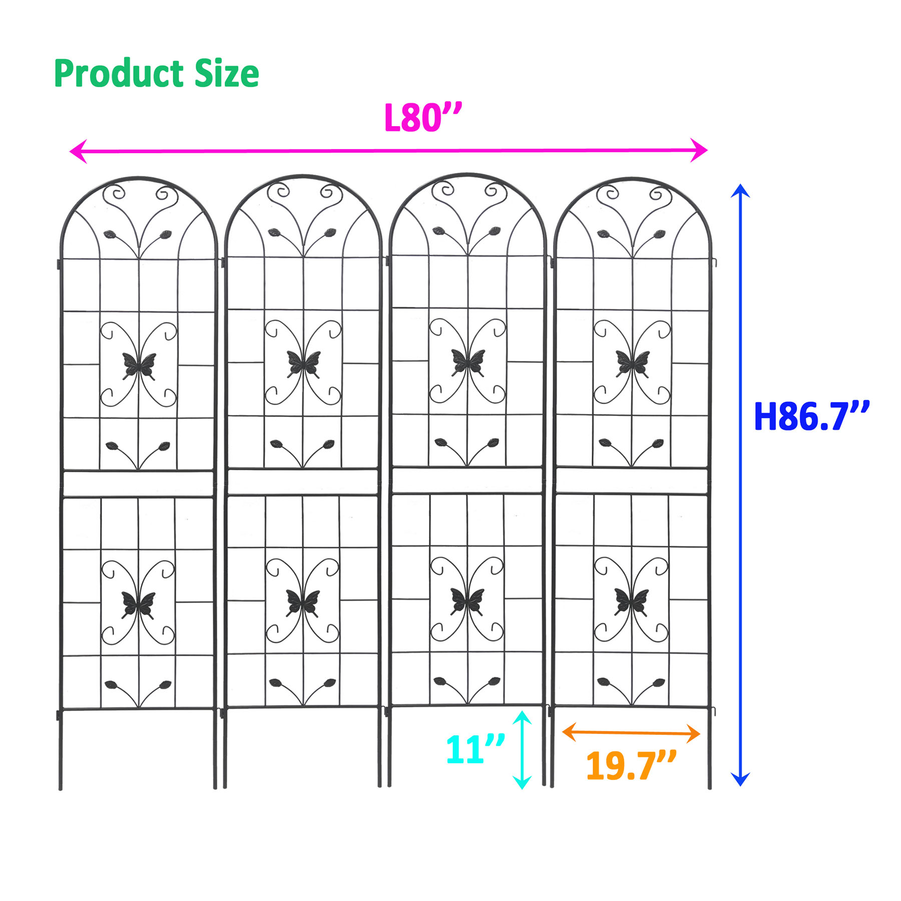 4 Pack Large Garden Trellis 86.7"H x 19.7" W Heavy Duty Rustproof Black Iron Plant Trellis for Potted Plant Support Metal Climbing Rose Trellis Vine Vegetable Cucumber