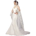 thumbnail image 4 of Velos de novia Longitud de la catedral Chal nupcial de la iglesia Velo de tul Una sola capa Flor de encaje Borde de tul Accesorios para el cabello nupcial para mujeres y niñas (Marfil) JM, 4 of 5