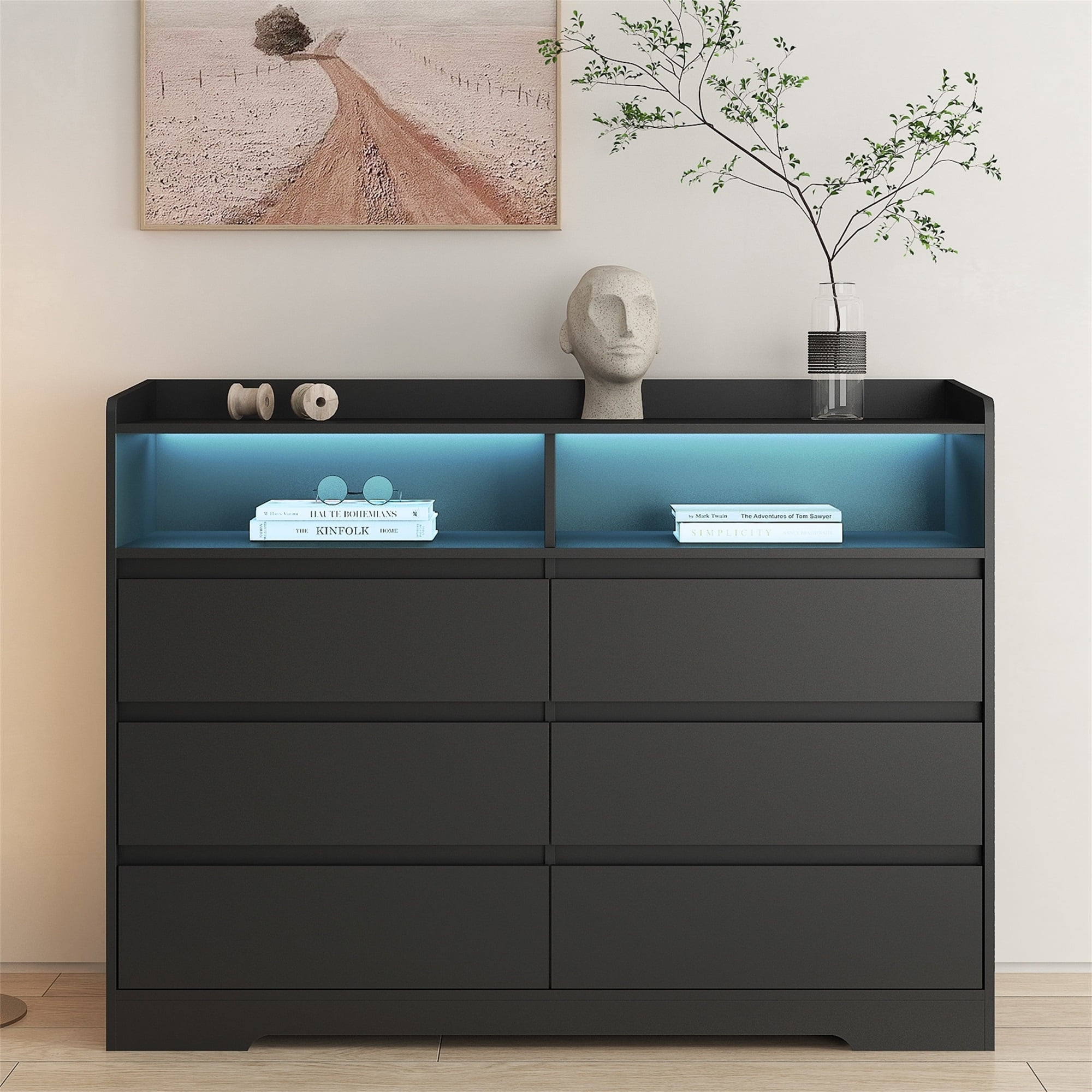 Spaco LED Dresser for Bedroom 6 Drawers Dresser Chest of Drawer Bedroom Furniture, Black Dresser Spaco LED Dresser for Bedroom 6 Drawers Dresser Chest of Drawer Bedroom Furniture, Black Dresser