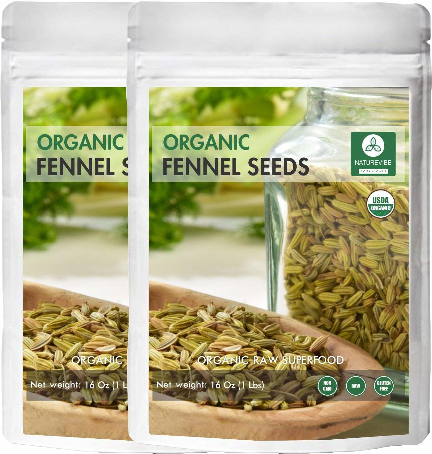 Naturevibe Botanicals Organic Fennel seeds, 2 lbs (2 packs of 1 lb each