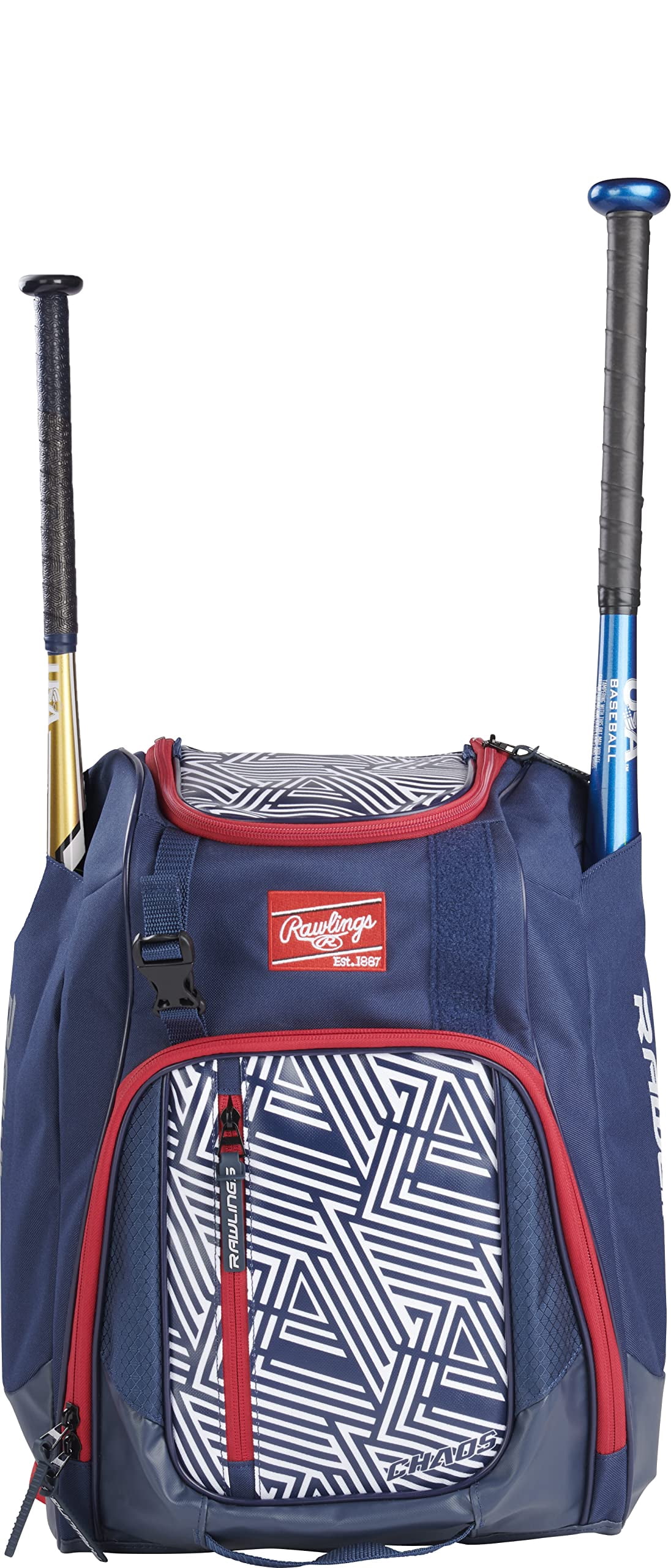 Rawlings Chaos Baseball/Softball Rucksack – Geräumig, Für 2 Schläger, Mit Handschuhfach & Anpassbarer Ablage