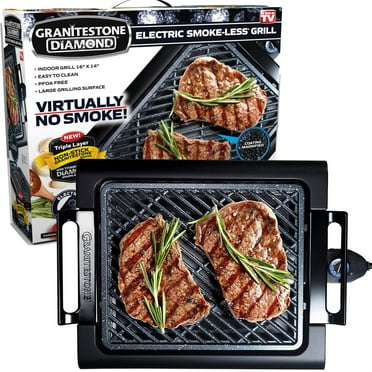 Granite Stone Indoor Nonstick Electric Smoke-Less Grill with Cool-Touch Handles and Adjustable Temperature Dial – Black, 16" x 14”