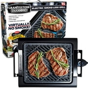 Granite Stone Indoor Nonstick Electric Smoke-Less Grill with Cool-Touch Handles and Adjustable Temperature Dial  Black, 16" x 14