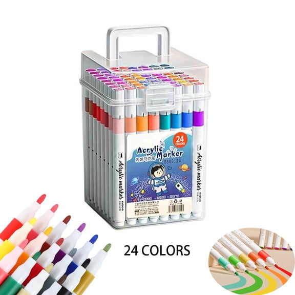 24 Colors Round Tip Acrylic Paint Markers,Drawing Pens for Stone, Wood, Canvas, Ceramic, Glass, Rock Painting and DIY Crafts