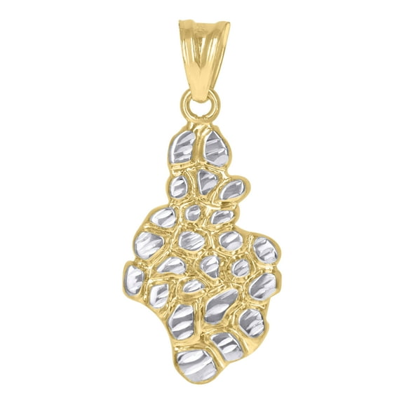 10k Gold Two-Tone Nugget Mens Nugget Charm Pendant