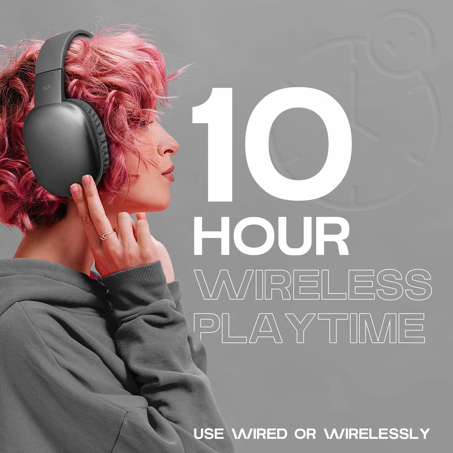 iJoy Ultra Over-Ear Wireless Bluetooth Headphones, Noise Canceling, Built-in Mic, Aux Backup, 10 H Playtime, Comfortable Design – Great Travel Gift