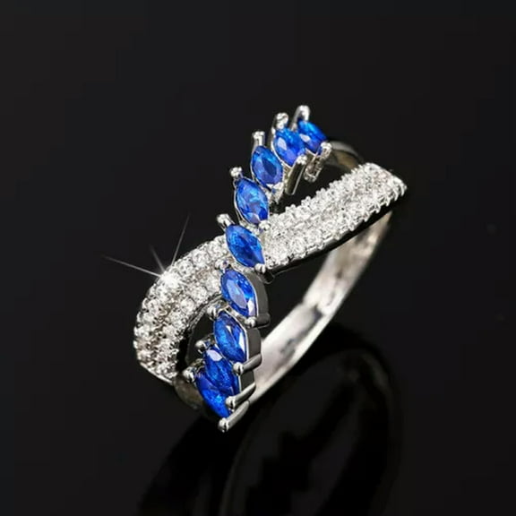 EOEMY Elegant 925 Silver Filled Royal Blue Rings Women Cubic Zirconia Jewelry Sz 6-10-9