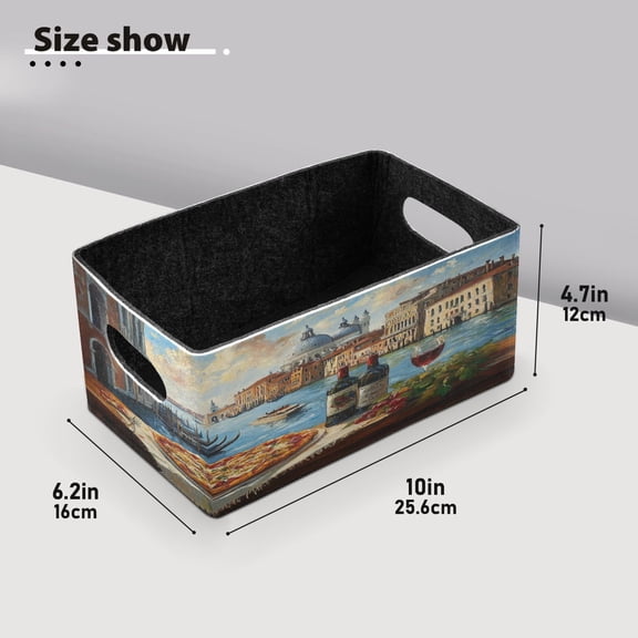 BZSMCE Shelf Baskets Pizza and Wine by Canal Pattern Storage Cube Bins 10.1*6.3*4.7in Set of 2