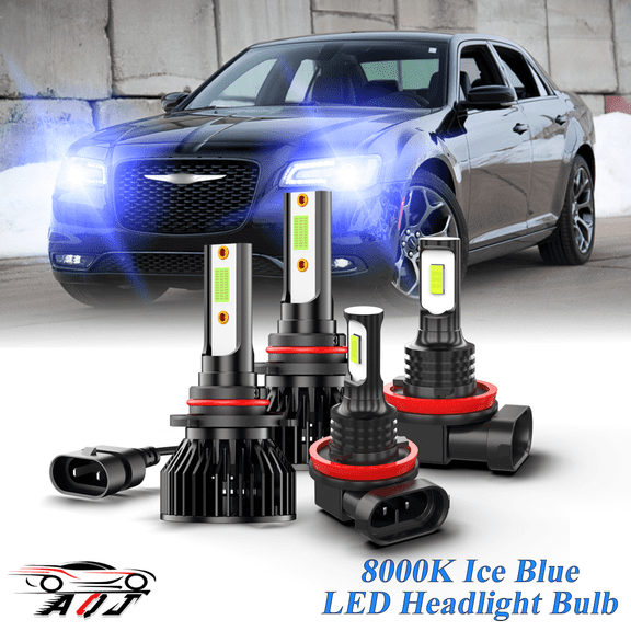 8000K Ice Blue LED Bulb for Chrysler 300 2011 2012 2013 2014 2015 High/Low Beam Headlight   Foglight Bulbs Combo Pack of 4