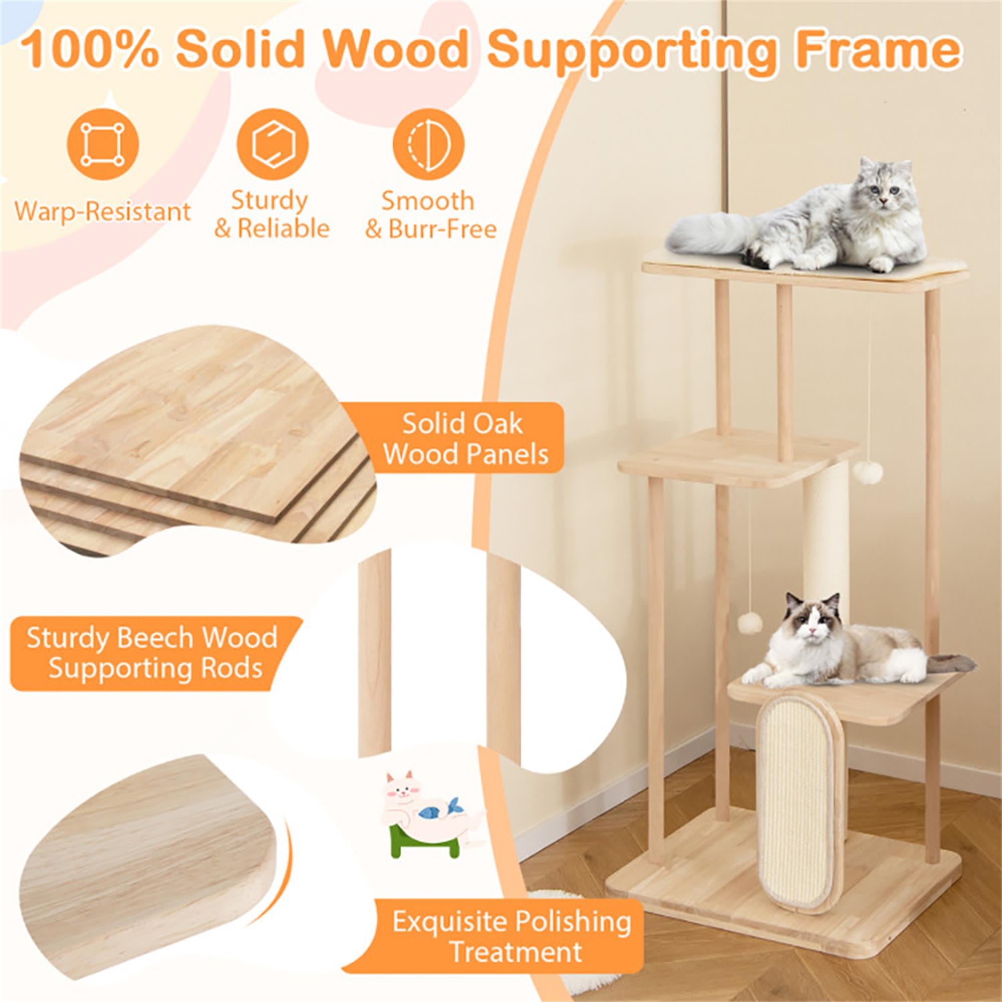 Pefilos 50" Wood Cat Tree Tower for Indoor Cats, Multi-Level Cat Condo with Scratching Board and Posts, Removable Soft Mat, Beige Pefilos 50" Wood Cat Tree Tower for Indoor Cats, Multi-Level Cat Condo with Scratching Board and Posts, Removable Soft Mat, Beige