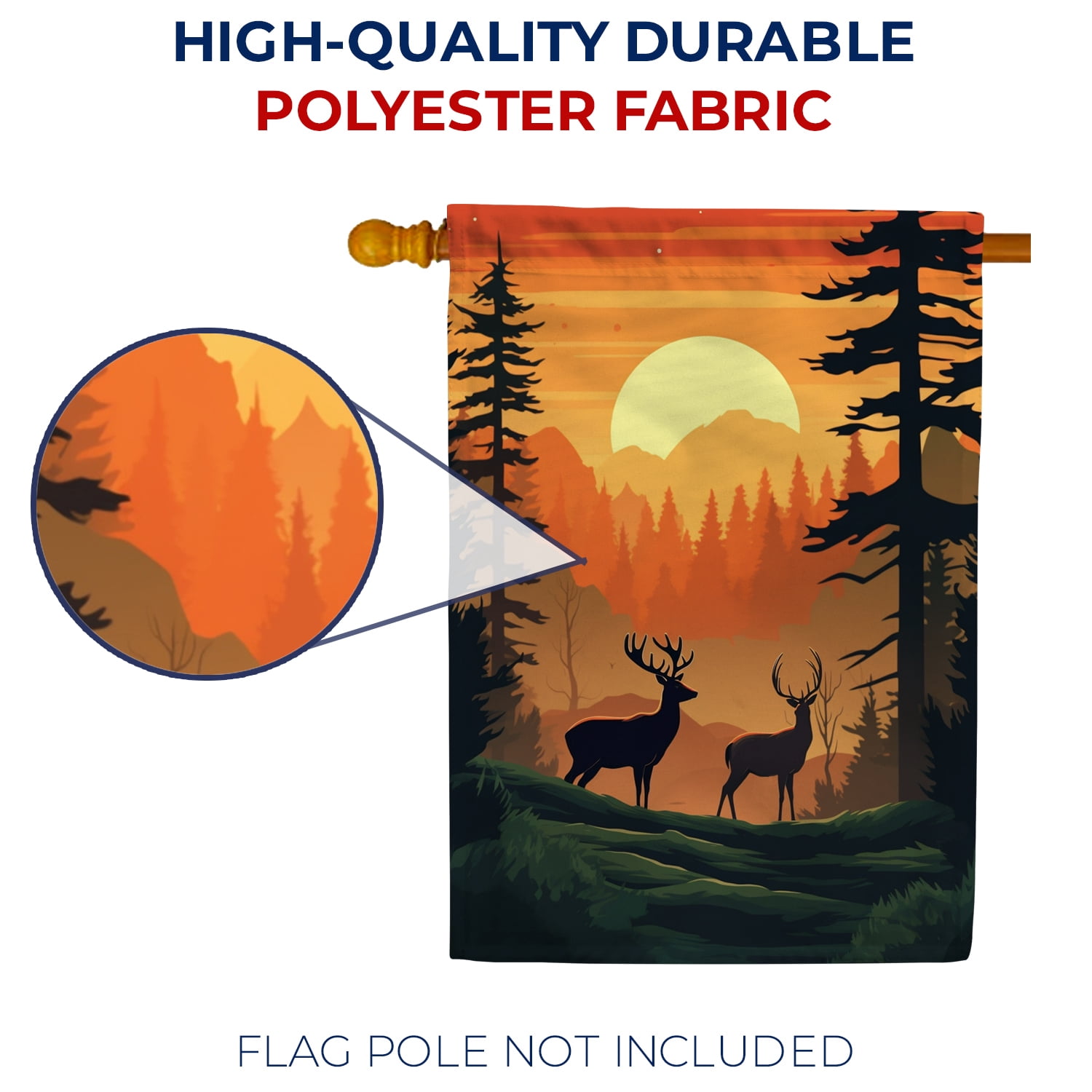 America Forever Peaceful Deer at Sunset House Flag, 28 x 40 inch Double Sided, Wildlife Forest Banner, Nature Outdoor Decor, Peaceful Wilderness Yard Flag